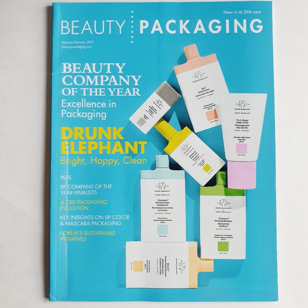 Beauty Packaging Magazine January/February, 2021 - Drunk Elephant Packaging